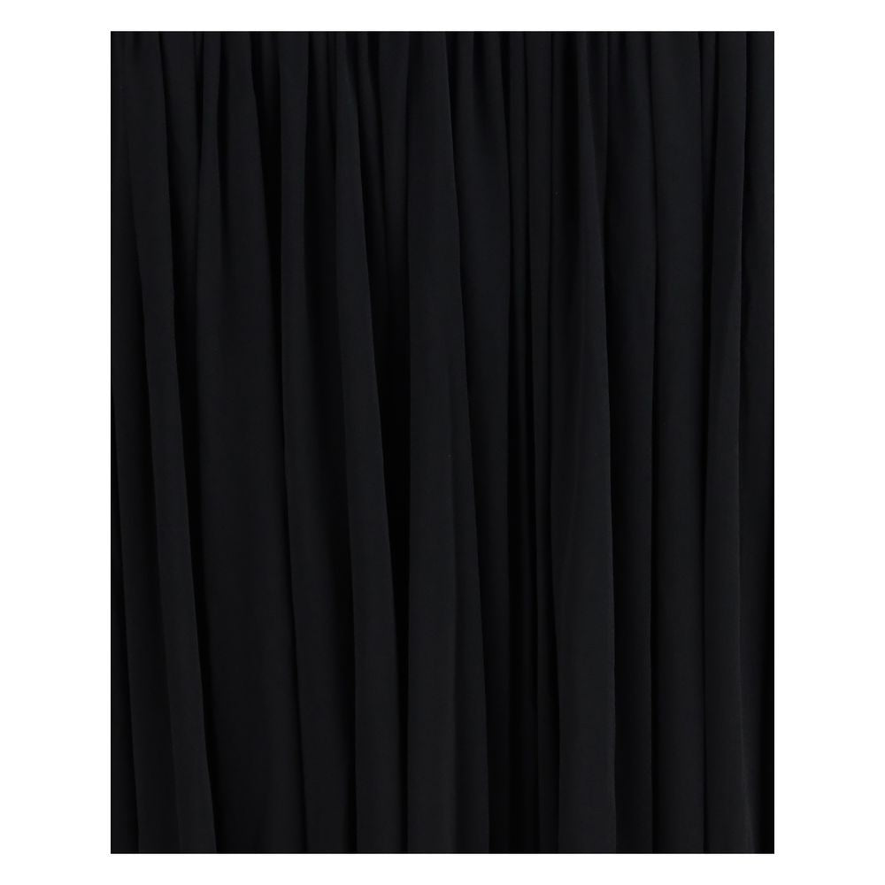 Close-up of Magda Butrym Black Viscose Casual Dress fabric texture, emphasizing its sophisticated wrap silhouette and elegant drape.