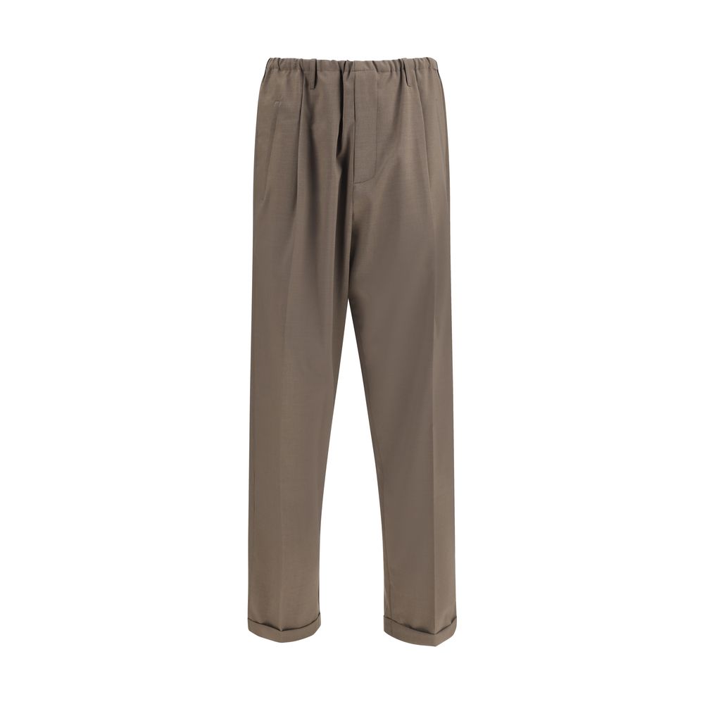 Magliano Brown Polyester Casual Pants with elastic waistband and baggy fit, front zipper, belt loops, and side pockets for comfort and style.