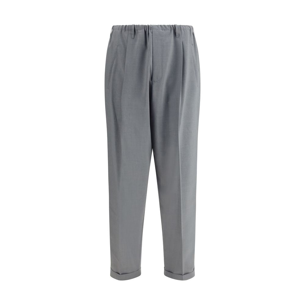Magliano Gray Polyester Casual Pants with elastic waistband, zipper closure, and side pockets, featuring 100% polyester fabric.