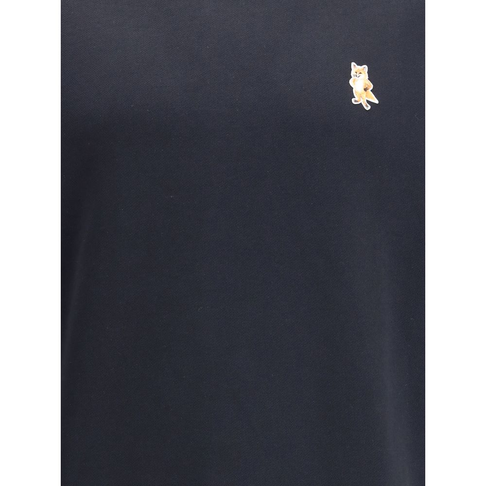 Maison Kitsuné Black Cotton Sweatshirt featuring embroidered Standing Fox patch.