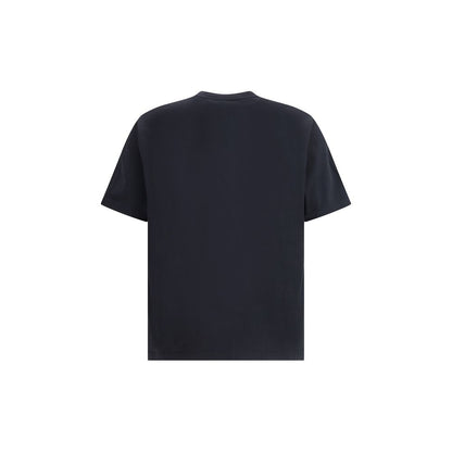 Maison Kitsuné Black Cotton T-Shirt with short sleeves and ribbed crew neck, featuring an embroidered Dressed Fox patch on the chest.