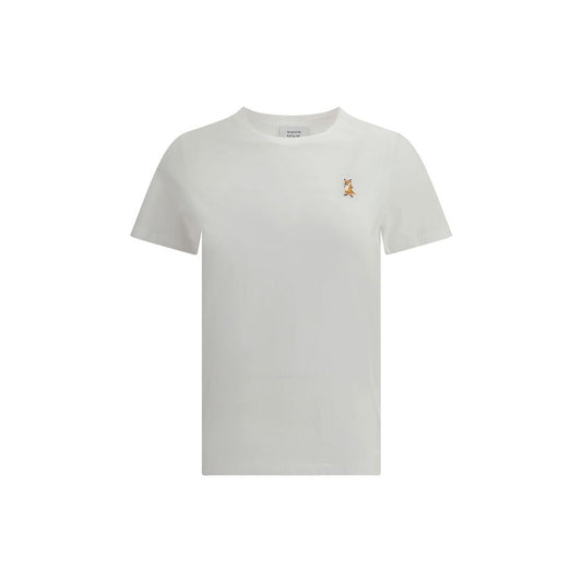 Maison Kitsuné White Cotton T-Shirt with embroidered fox patch for a casual, polished look.