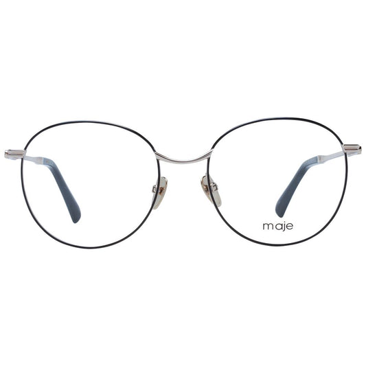 Maje Black Women Glasses Frame, full-rim round metal with branded case, 55-19-140 size, demo plastic lenses.