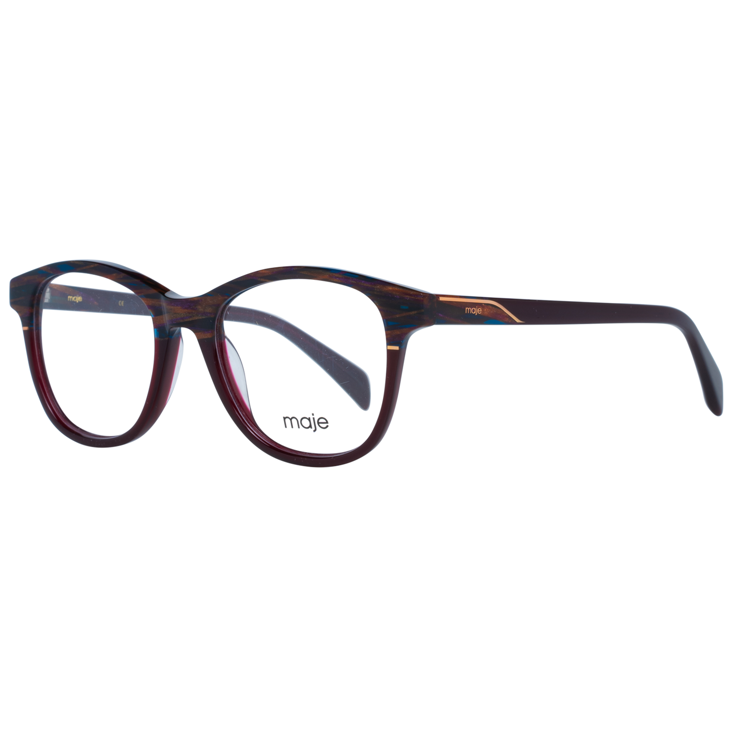 Maje Brown Acetate Glasses (Frames) for women, full-rim round style, brown color, acetate frame, demo lenses, includes branded case.