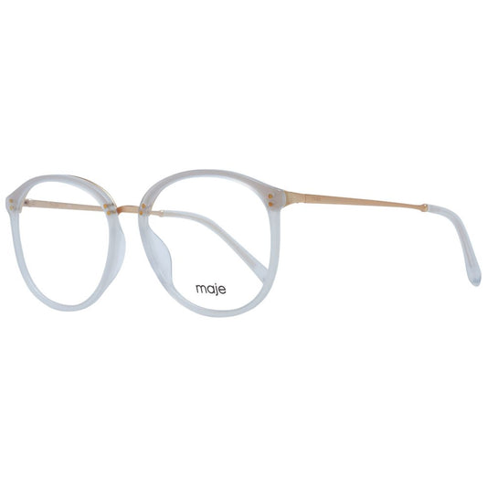 Maje White Women Glasses Frame, full-rim round style in white acetate and stainless steel with branded case included.