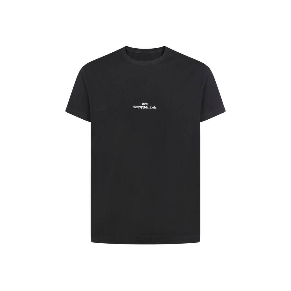 Margiela Black Cotton T-Shirt with ribbed crew neck and brand monogram for AW25 season.