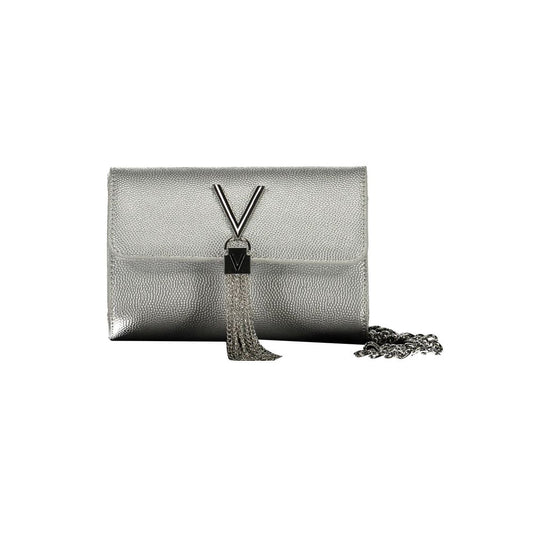 Mario Valentino Argento Polyurethane Women Shoulder Bag in sleek silver design with chain strap and stylish tassel detail.