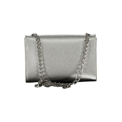 Mario Valentino Argento Polyurethane Women Shoulder Bag with chain strap in sleek silver hue