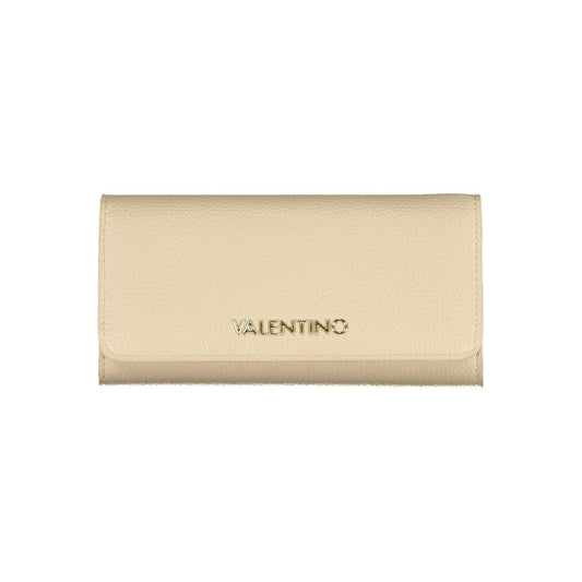 Mario Valentino Beige Polyurethane Women Wallet with logo, featuring sleek design and ample card space.