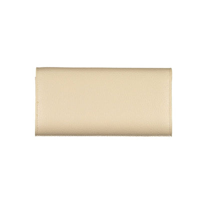 Mario Valentino Beige Polyurethane Women Wallet with secure zip coin purse and card spaces, showcasing signature Valentino Bags logo.
