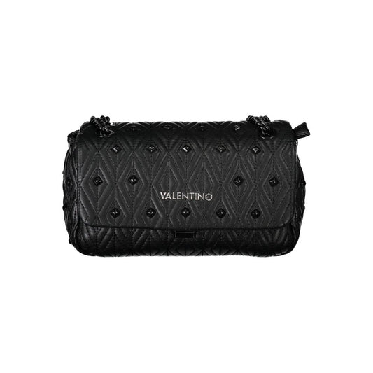 Mario Valentino Black Polyester Handbag with chain shoulder strap, internal pockets, zip and clip closure, and logo detailing