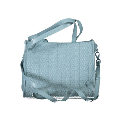 Mario Valentino Blue Polyester Handbag with handles and strap, zip closure, and internal pocket on white background.