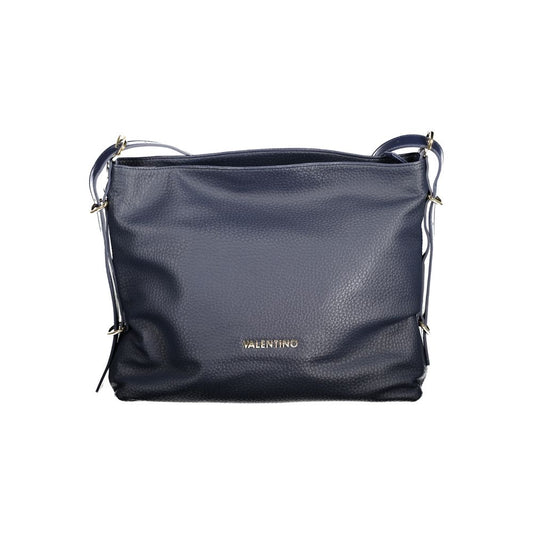 Mario Valentino Blue Polyethylene Handbag with adjustable shoulder strap, internal pockets, contrasting details, and zip closure.