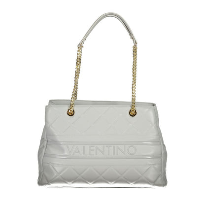 Mario Valentino Gray Polyethylene Handbag with chain handles, dual compartments, and logo
