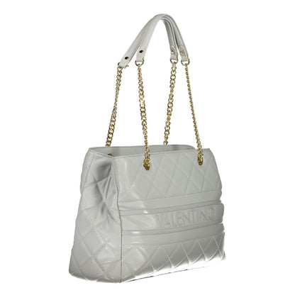 Mario Valentino Gray Polyethylene Handbag with chain handles and zip closure.