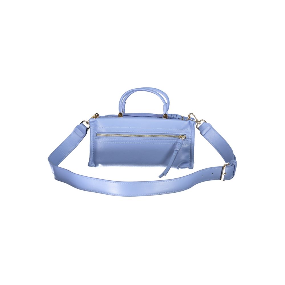 Mario Valentino Light Blue Polyethylene Women Handbag with handles and adjustable strap, featuring external pocket and elegant design.