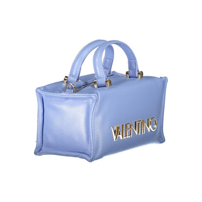 Mario Valentino Light Blue Polyethylene Women Handbag with handles and shoulder strap, side view showing luxury design.