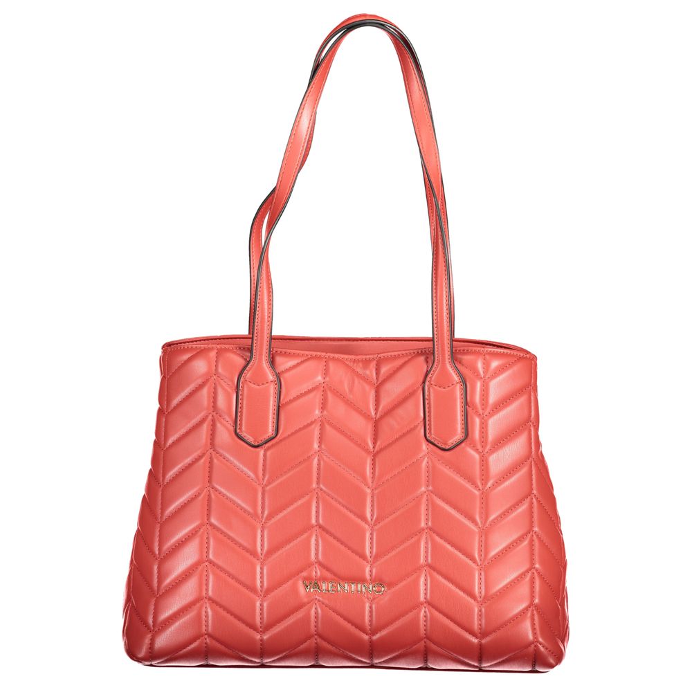 Alt Tag: Mario Valentino Red Polyethylene Women Handbag with chain strap, internal pocket, and detachable document holder.