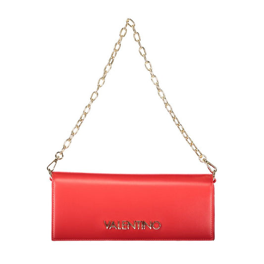Mario Valentino Rosso Polyurethane Women Shoulder Bag with chain strap and Valentino logo, showcasing luxury and elegance.