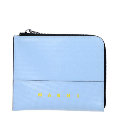 Marni Blue Polyethylene Wallet with silver zipper and front logo, light blue design, MPN PFMI0095A0P576900B21, 9.5x11.5 cm.