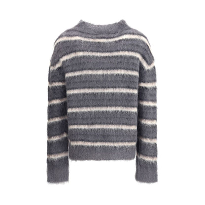 Marni Gray Mohair Sweatshirt with ribbed crew neck and vibrant stripe pattern, perfect for casual refined look, AW25 collection.