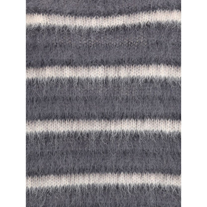 Close-up of the gray striped fabric of a Marni Gray Mohair Sweatshirt made from mohair and polyamide blend, showcasing texture and pattern.