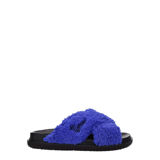 Marni Purple Fabric Slippers with side logo, open toe design, and low flat heel in violet fabric, perfect for casual style.