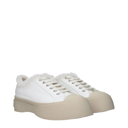 Marni White Leather Low Top Sneakers with fur detail, lace-up closure, and rubber sole. Casual style with logo accents. MPN: SNZW007320P5045ZL835
