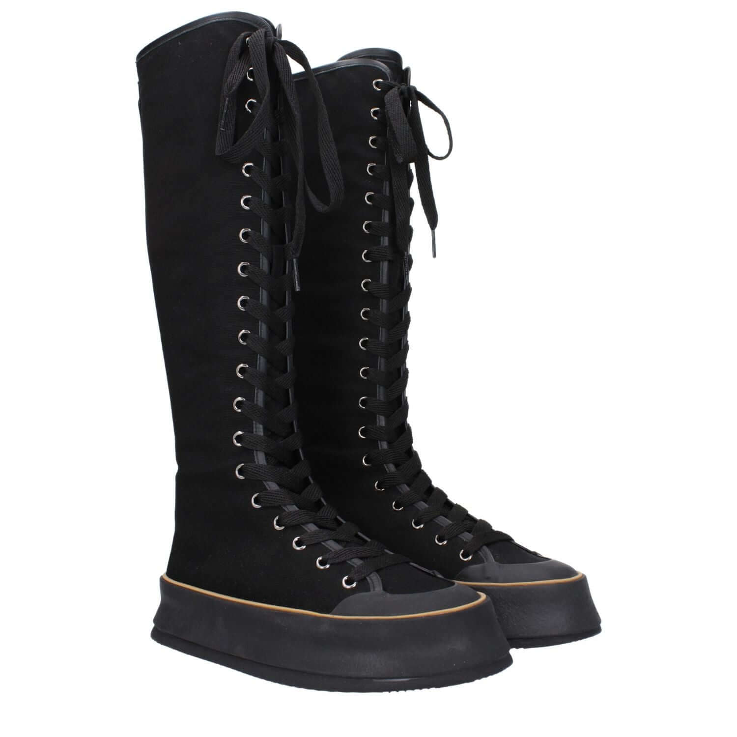 Max Mara Black Fabric Lace-Up Boots