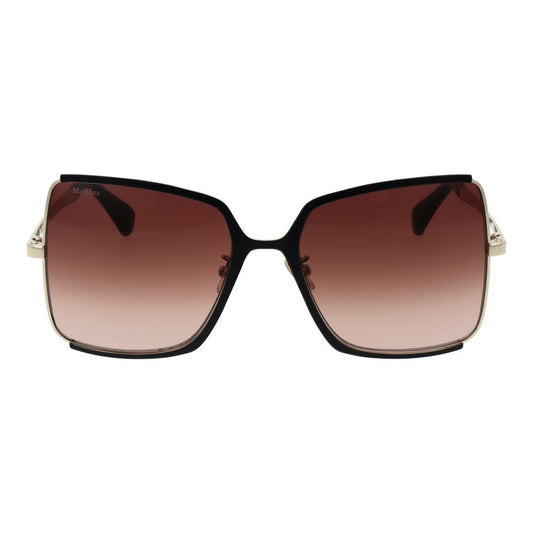 Max Mara Black Women Sunglass with black metal full-rim frame and gradient brown lenses, butterfly style for women, UVA & UVB protection.