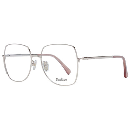 Max Mara Gold Metal Glasses (Frames) for women, trapezium style, gold metal full-rim frame with demo lenses, includes branded case.