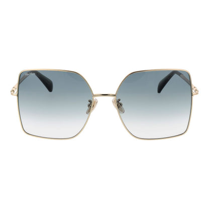 Max Mara Gold Metal Sunglasses with full-rim butterfly style and gradient green lenses, featuring 100% UVA & UVB protection.