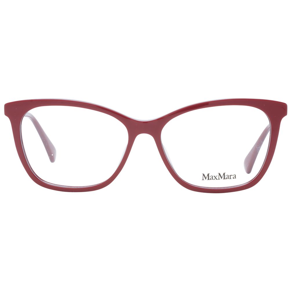 Max Mara Red Women Glasses Frame with full-rim plastic design and butterfly style. Includes branded case.