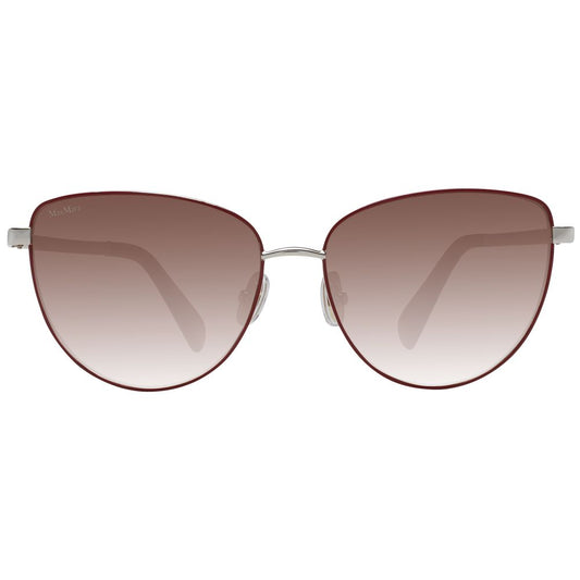 Max Mara Red Women Sunglass with red metal frame, full-rim butterfly style, and gradient brown lenses. Includes branded case.