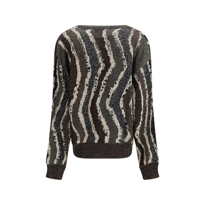 Back view of Missoni Brown Viscose Cardigan with wave pattern and sequins, regular fit, modern style for AW25 season.