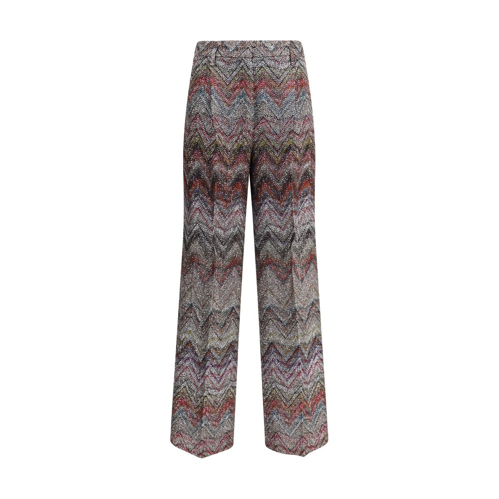 Missoni Multicolor Viscose Casual Pants with zigzag pattern and sequins, featuring wide leg and flowing silhouette for a chic look.