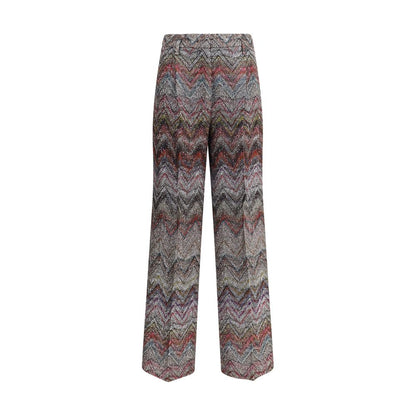 Missoni Multicolor Viscose Casual Pants with zigzag pattern and sequins, featuring wide leg and flowing silhouette for a chic look.