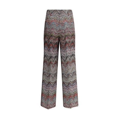 Missoni Multicolor Viscose Casual Pants with zigzag pattern and sequins, showcasing wide leg and sophisticated design.