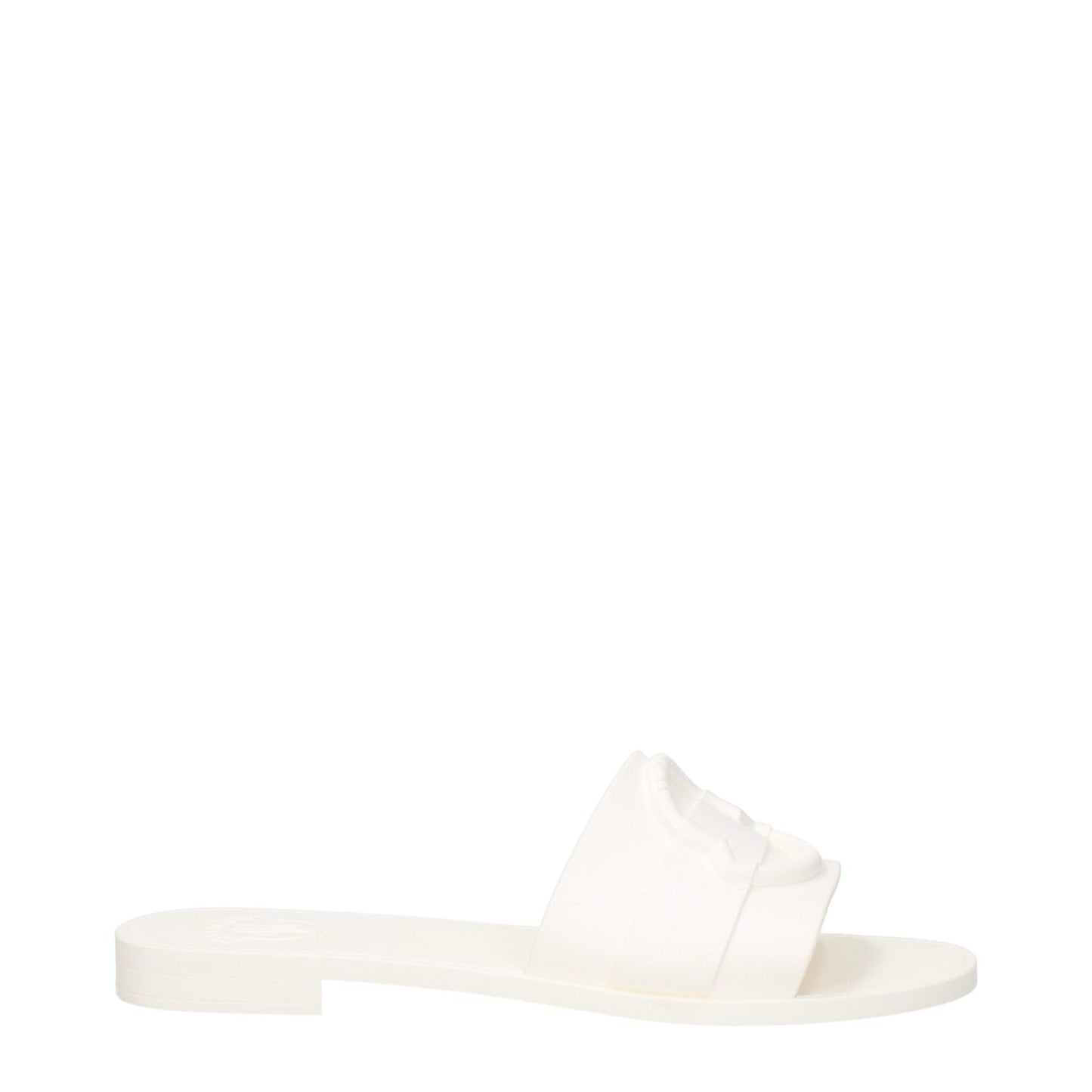 Moncler White Cotton Slippers with rubber sole and open toe, featuring front logo design.