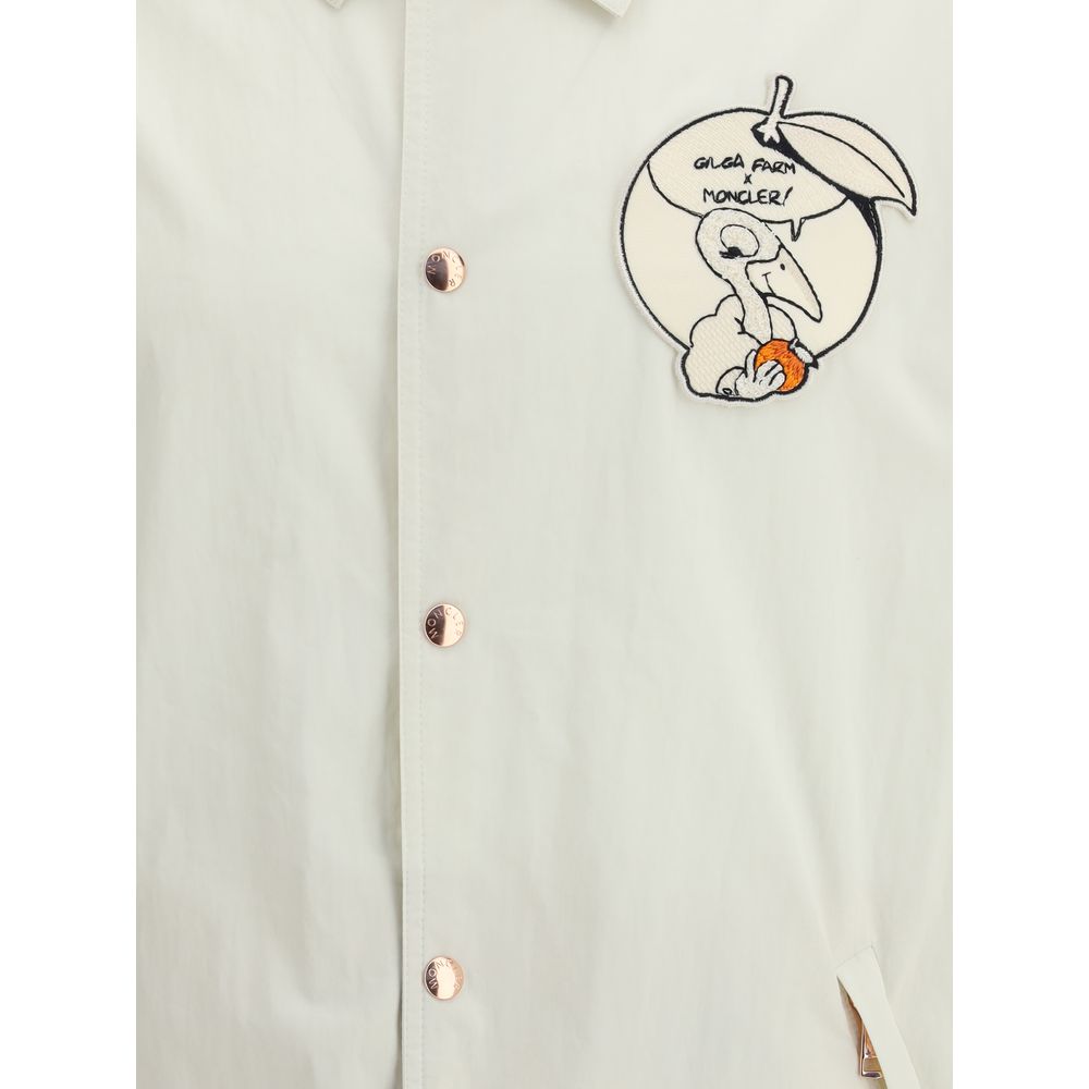 Moncler x Donald Glover White Cotton Coat with comic-style patch detail on chest