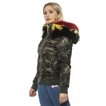 Mr&Mrs Italy Army Polyamide Women Bomber Jacket with camouflage print and fur hood