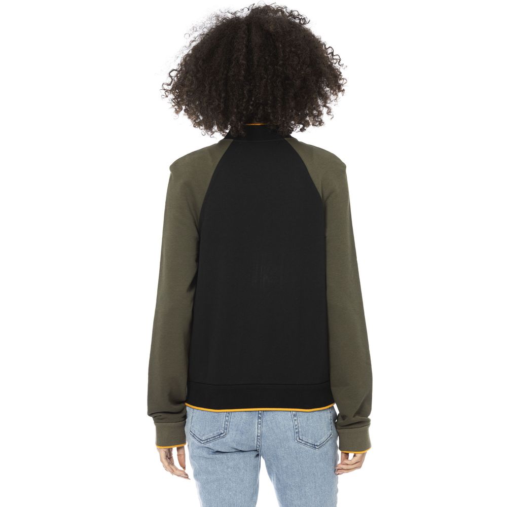 Back view of a model wearing Mr&Mrs Italy Black Cotton Women Sweater with long sleeves and two-tone design.