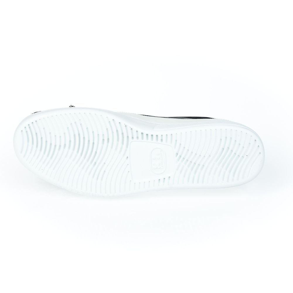 Sole view of Mr&Mrs Italy Black Leather Women Slip-On Shoe showcasing tread design.