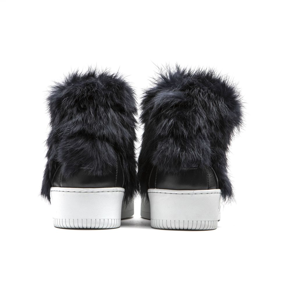 Back view of Mr&Mrs Italy Blue Cotton Women Sneaker with fur detail and white sole, showcasing urban chic and Italian craftsmanship.