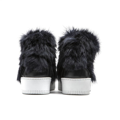 Back view of Mr&Mrs Italy Blue Cotton Women Sneaker with fur detail and white sole, showcasing urban chic and Italian craftsmanship.