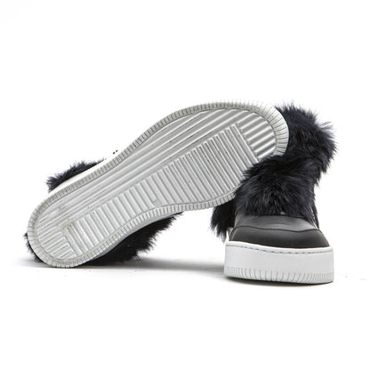 Mr&Mrs Italy Blue Cotton Women Sneaker with fur, showcasing sole and luxurious urban chic design.