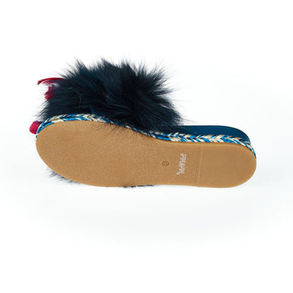 Mr&Mrs Italy Blue Lamb Leather Women Sandal with plush fur and patterned sole