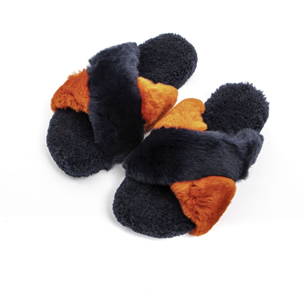 Mr&Mrs Italy Blue Rabbit Fur Women Sandal with luxurious fur crafted in Italy, featuring rich blue rabbit and lamb fur for elegant style.