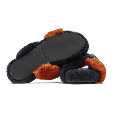 Mr&Mrs Italy Blue Rabbit Fur Women Sandal with orange accents, featuring plush soles and luxurious design, crafted in Italy for trendsetting style.