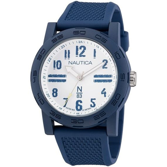 NAUTICA Mod. NAPATS301 quartz analog gents watch with blue strap and 44mm case, water resistant up to 5 ATM, in official box.